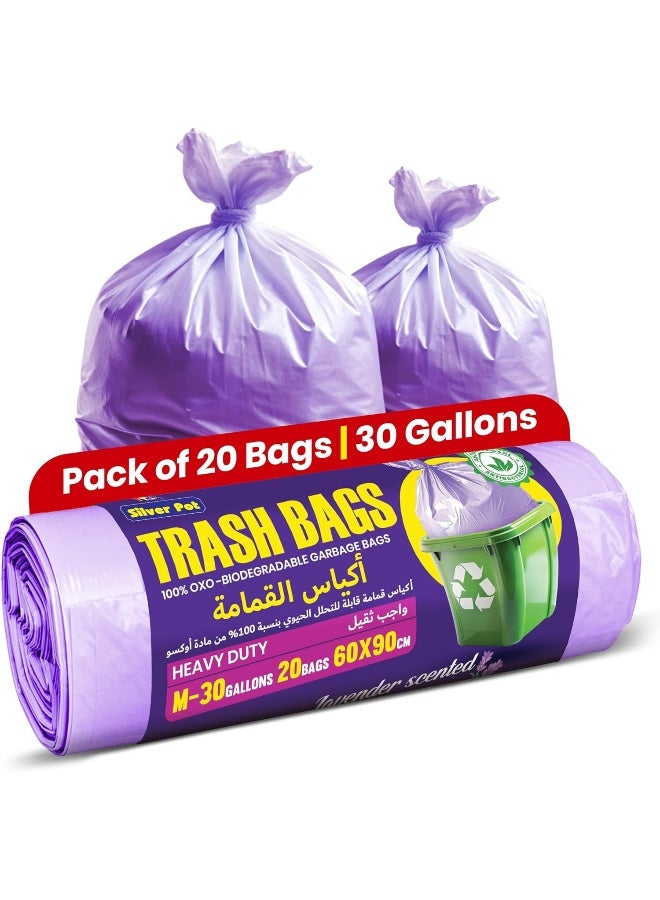 Silver Pot أكياس قمامة برائحة اللافندر سعة 30 جالون من سيلفر بوت، عبوة من 90، أكياس قمامة متوسطة، 65 سم × 95 سم، أكياس نفايات قوية للغاية ومقاومة للتسرب للاستخدام المنزلي والمكتبي - 3 عبوات من 30 - Image 1